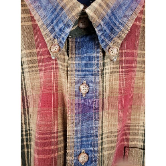 417 by Van Heusen Men's Indigo multicolored Plaid  Shirt Size L cotton VTG - Picture 3 of 12